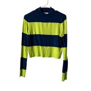 Victor Glemaud blue and green striped sweater long sleeved turtleneck top knit